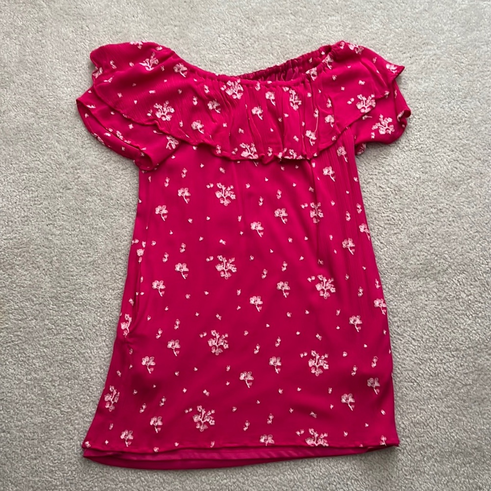 Pink off the shoulder ruffle dress